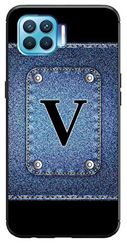 Image of Amazon Brand - Solimo Designer Button Jeans Alphabet-V Printed Soft & Flexible Hybrid Back Case Mobile Cover for Oppo F17 Pro