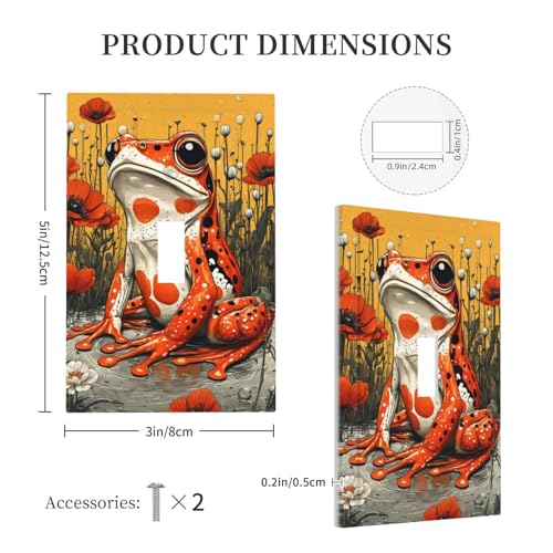 Decorative Light Switch Cover Plate Big Orange Frog Red Floral Wildflower 1 Gang Wall Plate Oversized Single Toggle Wall Cover Plate Jumbo Electrical Switchplate Faceplate