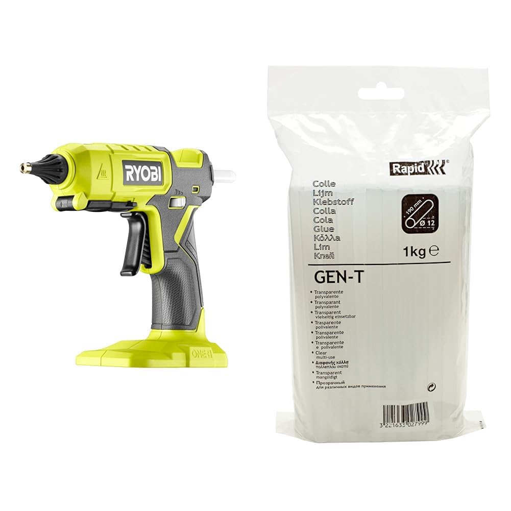 RYOBI - Pistolet à colle 2 températures 18V - 130°C / 200°C - chauffe en 2 à 3 min & Rapid GEN-T 12mm Glue Sticks for Glue Guns, High-Resin Hot Glue Gun Sticks
