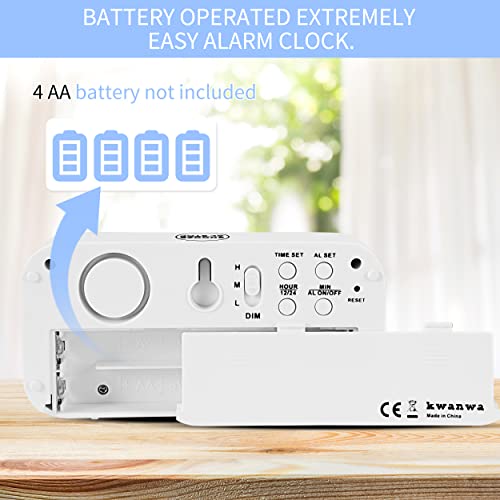 Image of KWANWA 12 Inch Large Display Digital Alarm Clock for Kids & Adults, Dimmable LED Clock with Adjustable Brightness, Easy Snooze, Battery Operated Cordless Desk Clock for Bedroom, Kitchen, (White