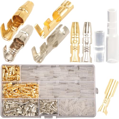 Image of 400PCS 3.9mm Bullet Connectors Male and Female, Brass Bullet Terminal Connectors with Insulation Sleeve, Crimp Terminal Connectors Automotive Electrical Connectors Motorcycle Connector Kit