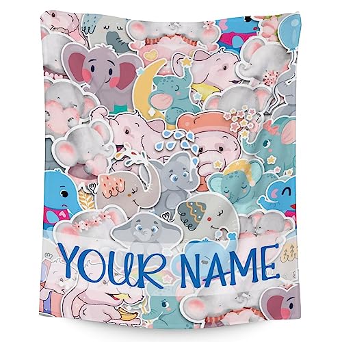 Personalized Elephant Blanket Gifts with Name - 60"x80" Cute Throw for Women Girls - Colorful Soft Fuzzy Blankets for Bed, Couch & Living Room