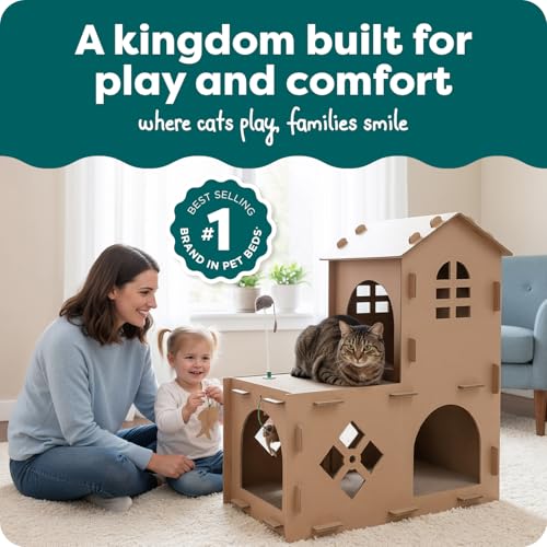 Image of Furhaven Pet Furniture for Cats and Kittens - Tiger Tough Farmhouse Corrugated Cat Scratcher Playhouse Apartment with Catnip, Cardboard (Brown), One Size
