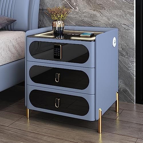 XMDEUR Mesita de Noche Inteligente con Cerradura de combinación, Carga inalámbrica, Luces de 3 Colores, Puerto USB y Altavoz Bluetooth, Mesa Auxiliar Multifuncional para Dormitorio y Sala de Estar,