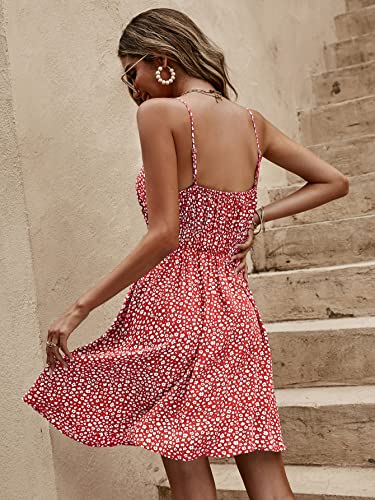 Image of SweatyRocks Women's Boho Floral Print Spaghetti Strap Cami Dress Casual Flare Short Dresses Rose Red M