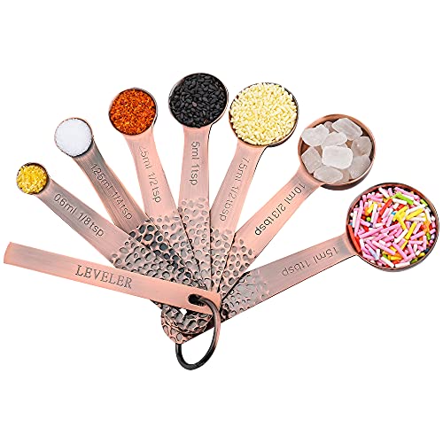 Measuring Spoons Set, Copper Measuring Spoons Set, 7 Bronze Measuring Spoons With Leveler, Stainless Steel Baking Measurer Spoons, Kitchen Measurement Spoons Set Of 8, A: Copper #TOP1