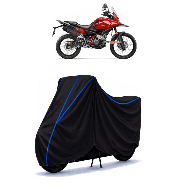 Image of Hero XPulse Plus Bike Cover Water Resistant Universal Motorcycle Rain | Heavy Duty UV Protection, Dust, Scratch Indoor Outdoor All Weather with Black Blue Piping Elastic