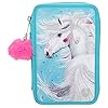 Depesche 10819 Miss Melody – Gevulde 3-voudige etui met LED en prachtig paardenmotief, turquoise etui ca. 7,5 x 13 x 20…