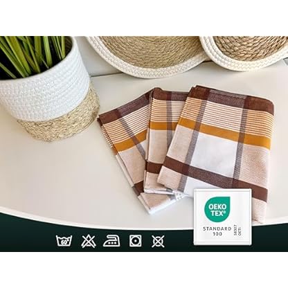 ZOLLNER 4er Set Geschirrtücher Baumwolle in 50x70 cm - saugstarke und robuste Küchentücher - waschbar bis 60°C – in braun kariert - Gastronomiequalität - Oeko Tex® Zertifiziert – Bild 6