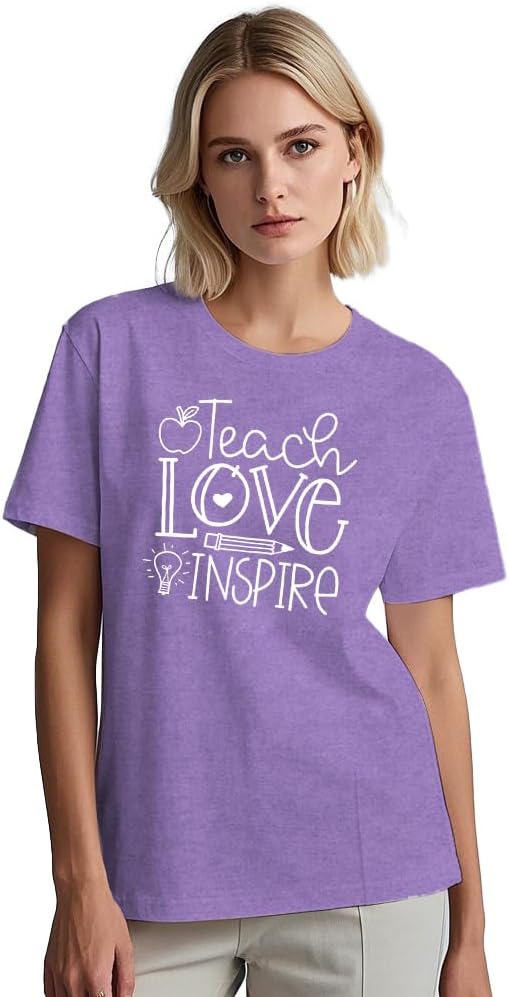 MAIHUN Womens Teacher Life Shirt Teach Love Inspire Tshirt Teach Tee Tops - Image 3