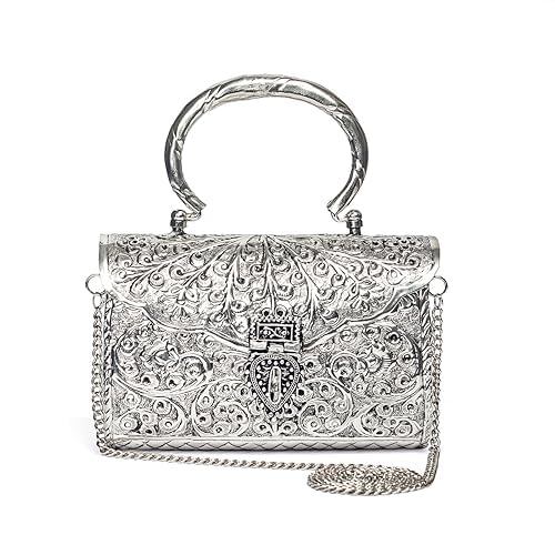 SHRI KAILA MAI TRADERS German Silver bags for Women's/Girls Brass Metal Vintage Handmade Hand Clutch Purse/Sling Purse for Women - Size 7 * 5 * 2 inch-picture-25