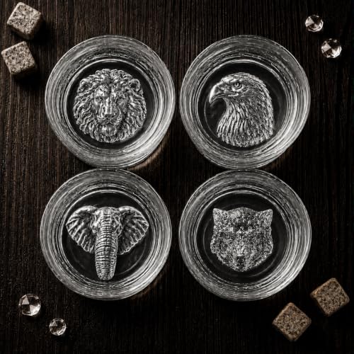 Image of Melbify Plain Animal Combo Whiskey Glasses | Set of 4 | 300 ML|Old Fashioned Glass|Thick Bottom Rocks Glasses| 2 Times Heavier| Perfect for Serving Whiskey,Rum,Scotch,Vodka,Gin & Tequila