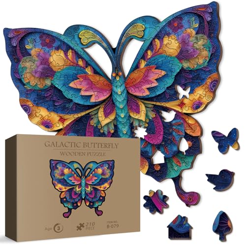 Fantasy Butterfly Wooden Puzzle for Adults 210 Pieces, Colorful Animal Wood Puzzle for Adults, Unique Shape Puzzle 210 Pieces