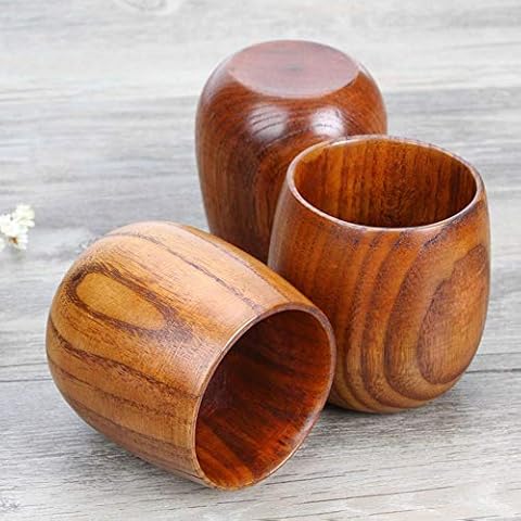 MoonyLI 4 Stück hölzerne Teetassen Wasser Kaffeetasse Natur Massivholz Holz Teetasse Tasse Wein Tasse 100-200 ML Cover