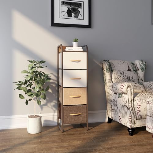 Image of HOME CUBE Fabric Chest Of Drawer For Storage,Dresser With Storage,Chest of 4 Drawers,Clothing Storage Organizer,Drawer Storage Organizer Unit For Closet,Bedroom,Living Room - 31x29x99Cm,Multicolor