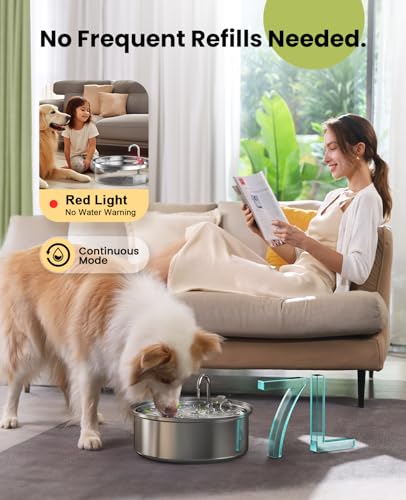 oneisall Dog Water Fountain for Large Dogs,7L/230oz/1.8G Stainless Steel Dog Fountain Bowl Super Quiet with Triple Filtration,Great for Large Dogs Cats and Multi-Pet Home