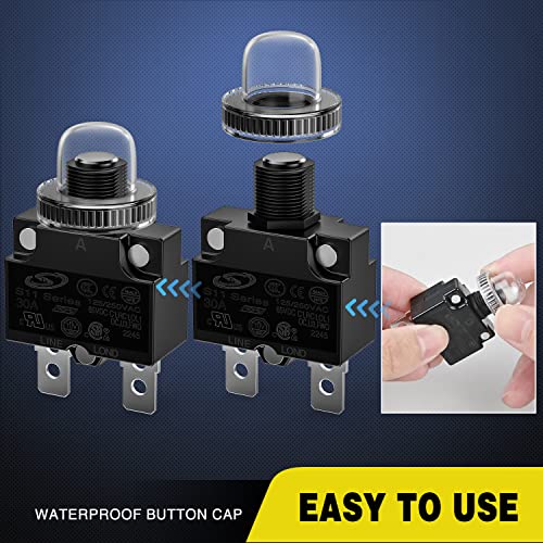 Nilight 50112E 5Pcs Thermal Circuit Breaker 5A 10A 15A 20A 30A 125/250V Ac 65V Dc Push Button Manual Reset Thermal Overload Protector Waterproof Cap Auto Trip Resettable thumb #3