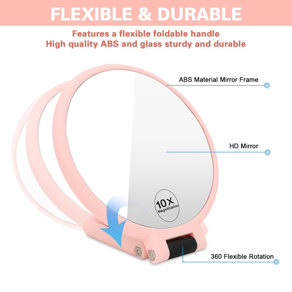 Miroir Double Main - Grossissement 10X - Pliable - Avec Poignée - Rond - Pour Maquillage et Coiffure | Leroy Merlin