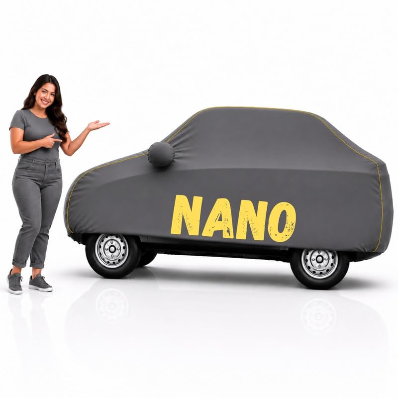 Image of Long-Life 100% Waterproof Nano Car Body Cover for Dust & Rain, Compatible with All Models of Nano Car Cover, Comes with Bird Droppings, Scratch, UV and Paint Protection - Grey