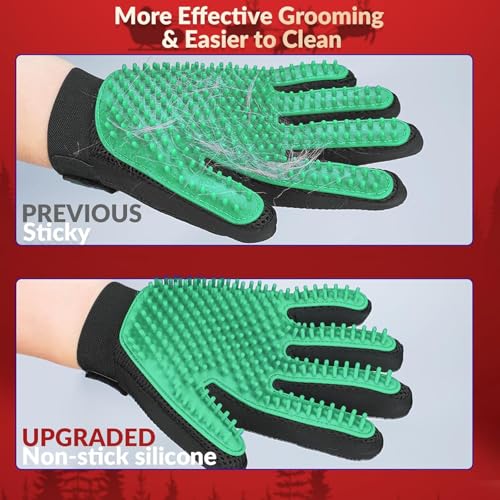 Image of Pet Hair Remover Glove - Gentle Pet Grooming Glove Brush - Deshedding Glove - Massage Mitt with Enhanced Five Finger Design - Perfect for Dogs & Cats with Long & Short Fur - 1 Pack (Right-hand), Green