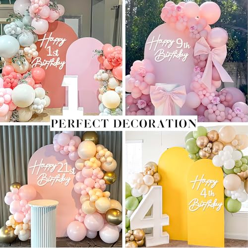 Image of Happy Birthday with 0-9 Numbers Sign for Backdrop - Felt Custom Age Happy Birthday Decal for Balloon Arch Birthday Decorations Baby Shower - White