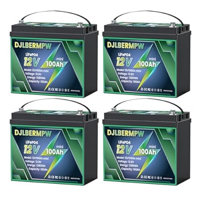 12V 100Ah LiFePO4 Battery 4 Pack Mini Size 12.8V Lithium Battery with Upgraded 100A BMS 1280Wh Energy 15000+ Deep Cycles Batteries for Camping Home Solar RV Trolling Motor