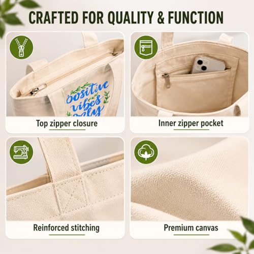 Image of Canvas Tote Bag for Women with Zipper