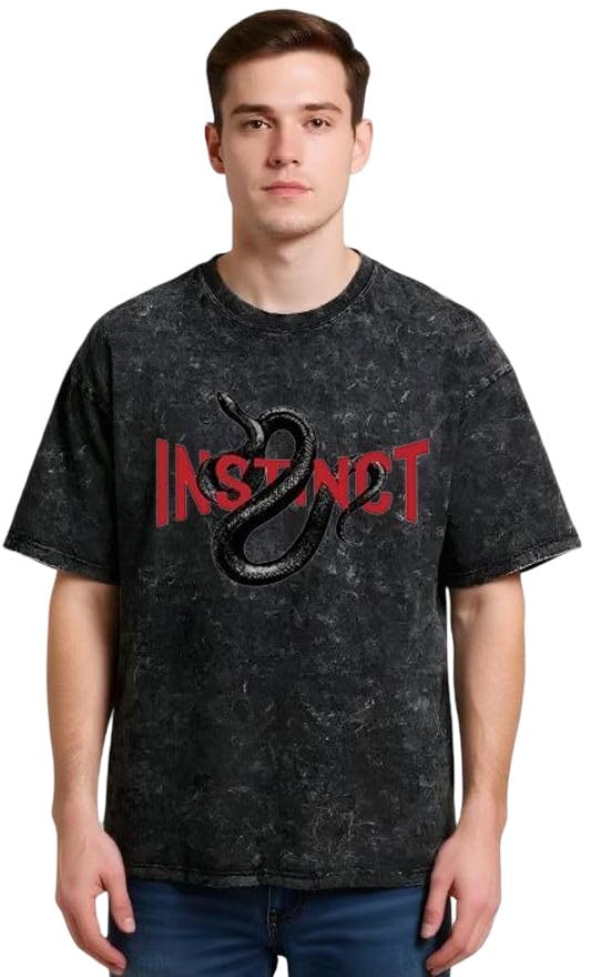 Men’s Oversized Acid Wash Graphic T-Shirt | Snake Print Streetwear Tee | Half Sleeve Round Neck Casual Cotton T-Shirt for Trendy Everyday Wear