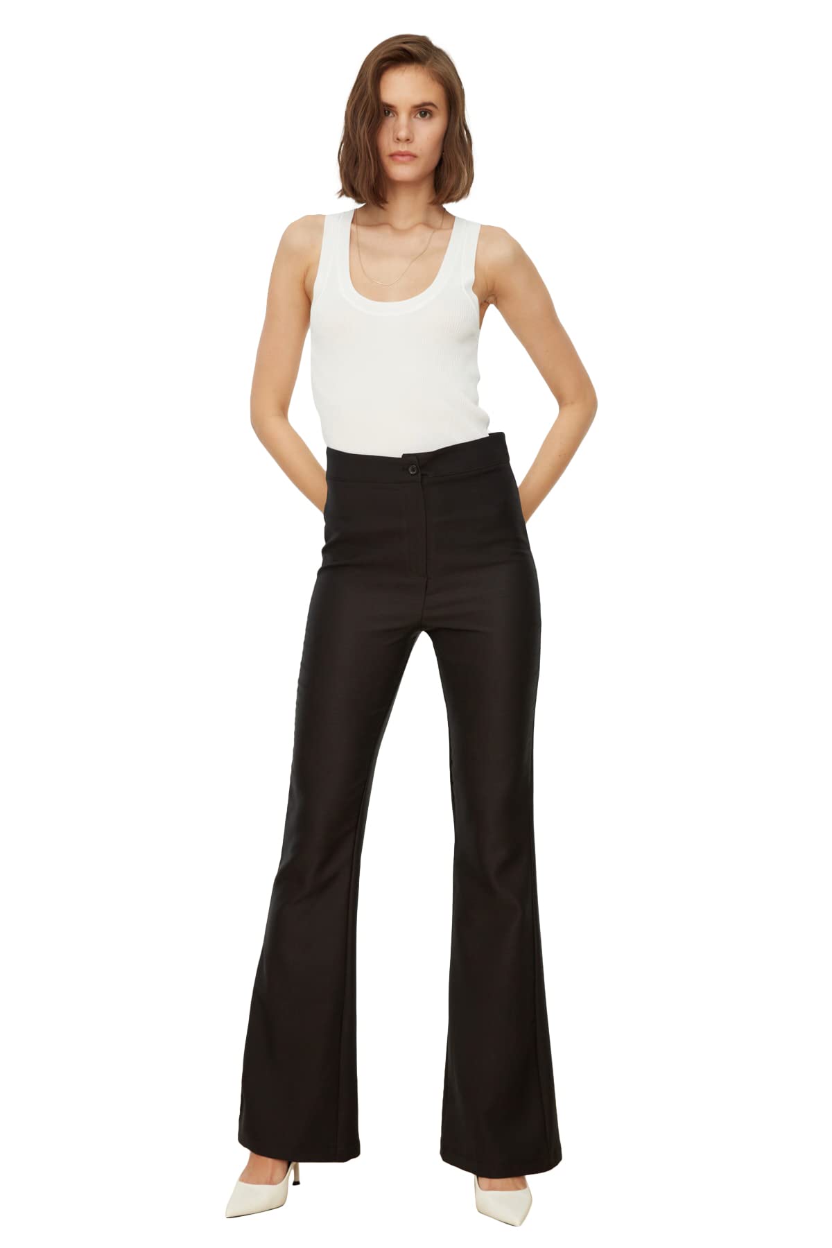 Trendyol Women High Waist Flare Leg Flare Trousers Schwarz