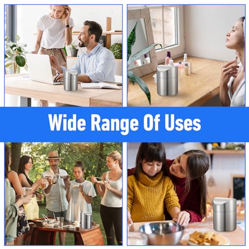 Image of MAQUITA 2 Pcs Desk Trash Can with Swing Lids, 2L Brushed Stainless Steel Countertop Garbage Bin Small Wastebasket with Lid for Office Desk, Coffee Table