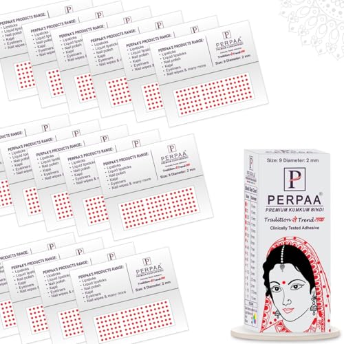 Image of PERPAA Kumkum Red Round Bindi Book for Ladies Forehead (Stick On) (Size 9, Diameter 2mm)