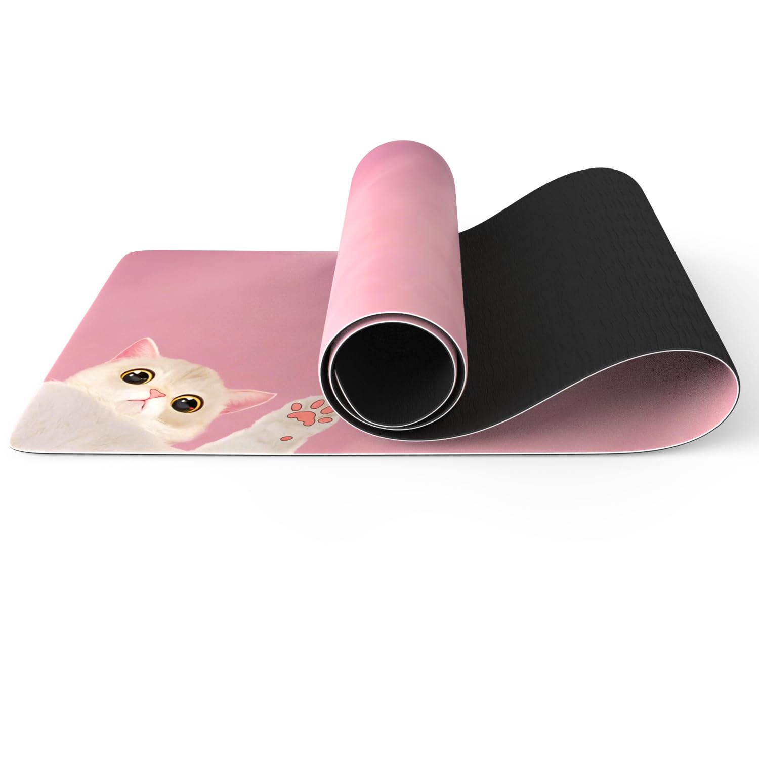 Haquno Extra Thick Yoga Mat 6mm - Non-Slip Exercise Mat for HIIT Pilates & Home Workouts & Workout with Free Carry Strap（pink cat）