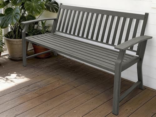 UDPATIO Gartenbank Metall in Holzoptik Wetterfeste Sitzbank Outdoor Bank 23 Sitzer für Balkon & Garten Balkonmöbel mit Rücken & Armlehnen Grau