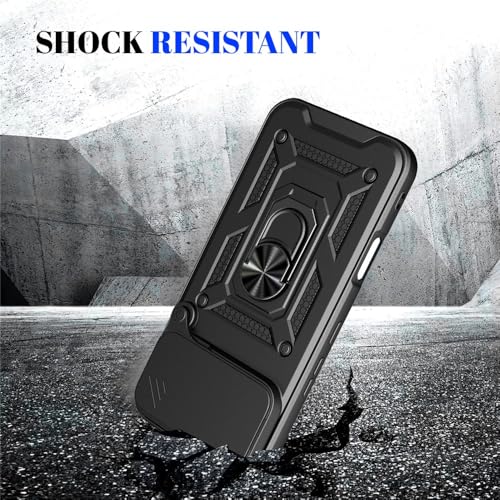 Image of Shockproof Back Case Cover for Infinix Note 60 Pro 5G, Shockproof Infinix Note 60 Pro Back Cover, Ring Case with Kickstand and Camera Protection Shutter - Black
