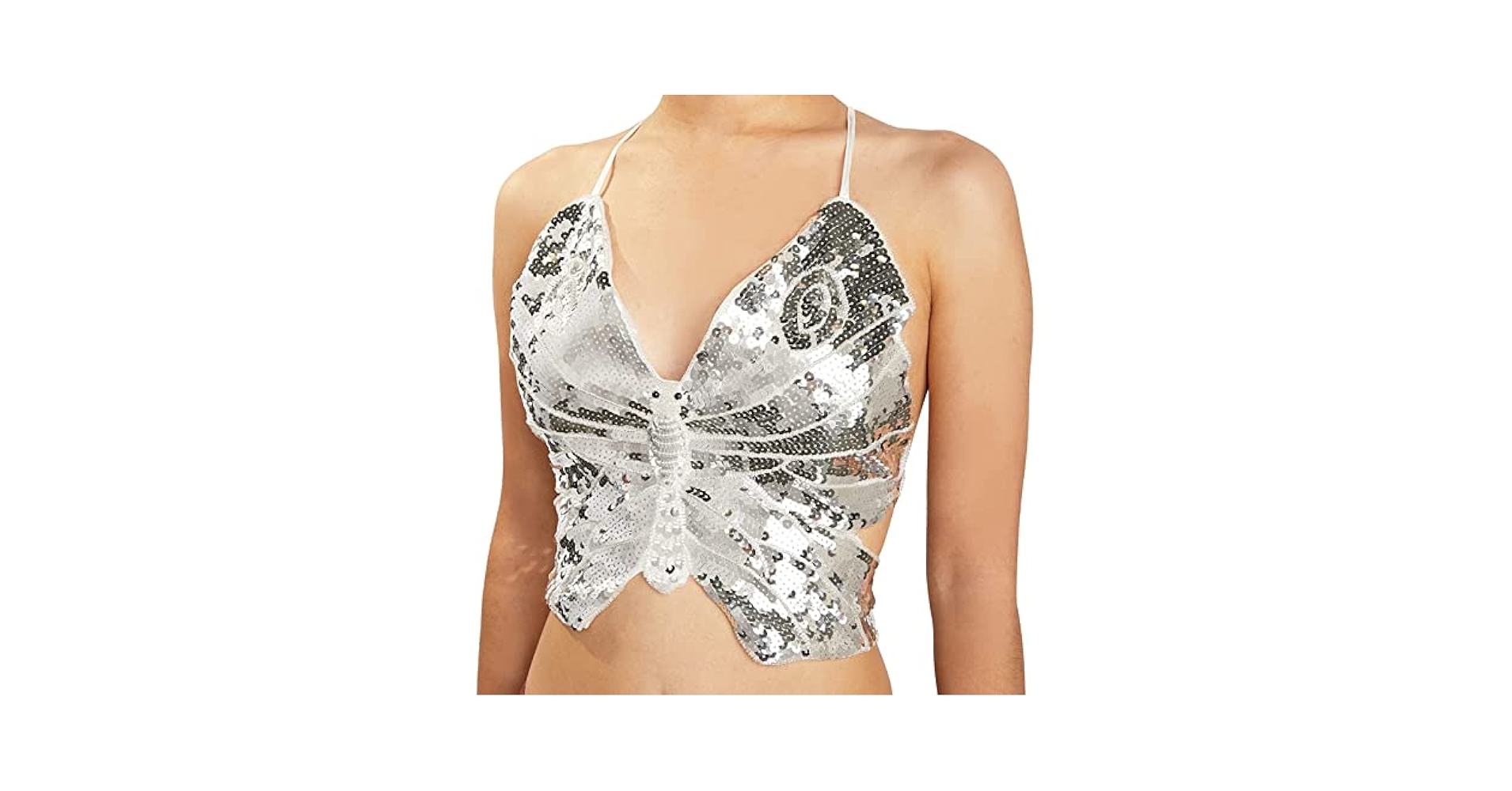 Zodaca Sequin Butterfly Crop Top for Women, Party or Club