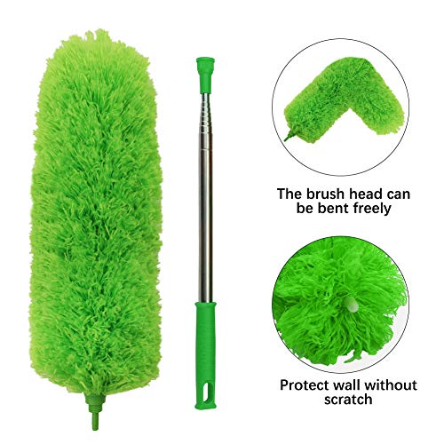 Image of DELUX Microfiber Feather Duster Extendable Duster with 100 inches Extra Long Pole, Bendable Head & Long Handle Dusters for Cleaning Ceiling Fan, High Ceiling, Blinds, Furniture & Cars Green