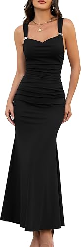 Doreyi Women's Bodycon Maxi Dress Spaghetti Strap Sleeveless Elegant Long Formal