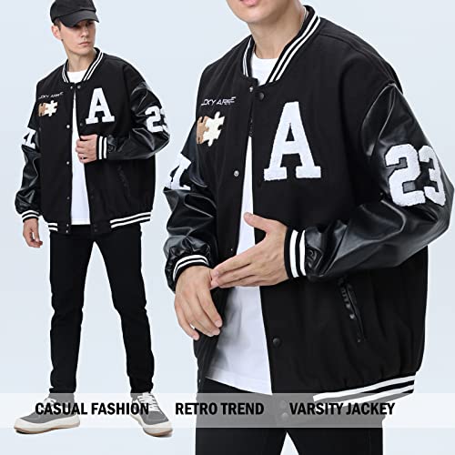Image of Varsity Jacket Unisex Y2K Embroidered Letterman Bomber Jacket Casual Baseball Jackets