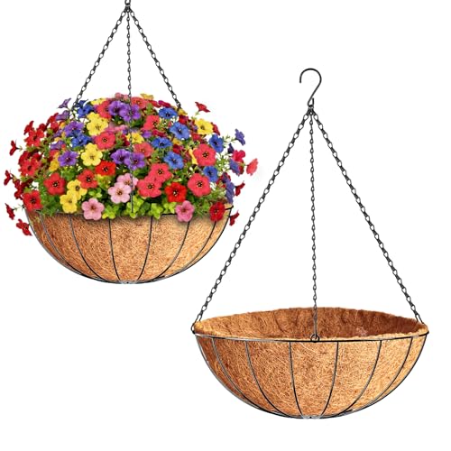 ZeeDix 2 Pack 20 Inch Large Hanging Baskets for Plants Outdoor with Coconut Liners Replacement Hanging planters Baskets with Natural Coco Liner for Outdoor Indoor Planters Flowers Vegetables