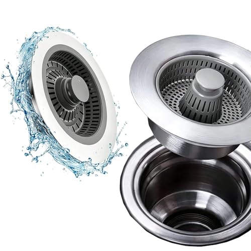 JYYUINX Küchen Spülbecken Stöpsel 3-in-1, Universal abflusssieb küchenspüle für Lebensmittelreste Herausfiltern Bohrungsdurchmesser von 76–81 mm, Tiefe der Spüle>28mm