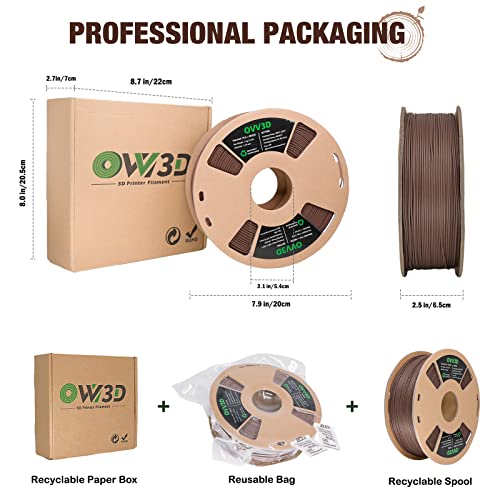 Image of OVV3D Wood PLA Filament 1.75mm, Black Walnut Wood 3D Printer Filament, Add More Than 30% Real WoodFiber, Matte and Frosted 1.75 WoodPrinting 1kg