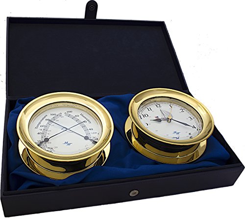 MASTER-MARINER Patriot Collection, 10 Pack Nautical Windlass Gift Set, 5.85” Diameter Clock and Comfort Meter Instruments, Gold Finish, Ivory Patriot dial