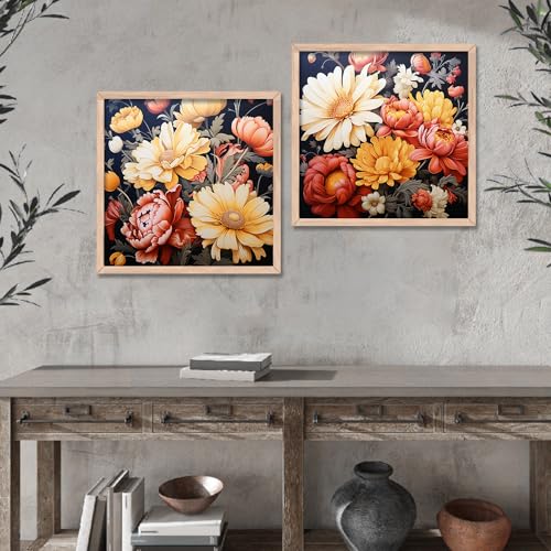 Image of kotart - Painting for Wall Decoration - Pack of 2 - Floral Painting for Living Room Bedroom Office Room Decor - Premium Digital Paintings with Frame for Home Decoration (10x10 inch, E)