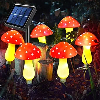 Abkshine New Upgraded Set of 6 Red Solar Mushroom Lights Garden Outdoor Decor, 8 Modes Waterproof Mushroom Solar Lights for Garden Pathway Landscape Yard Easter Pathway Halloween Xmas Decorations