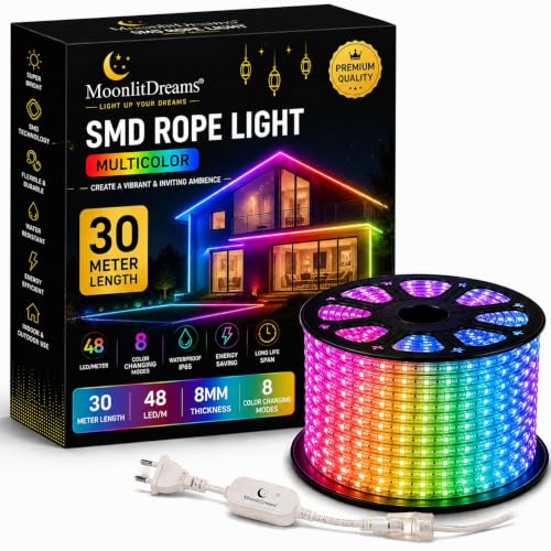 Image of MoonlitDreams LED Rope Light 30 Meter Multicolour, Waterproof SMD Decorative Strip Light for Ceiling, Cove Lighting, Balcony, Diwali, Festival & Indoor Outdoor Decor