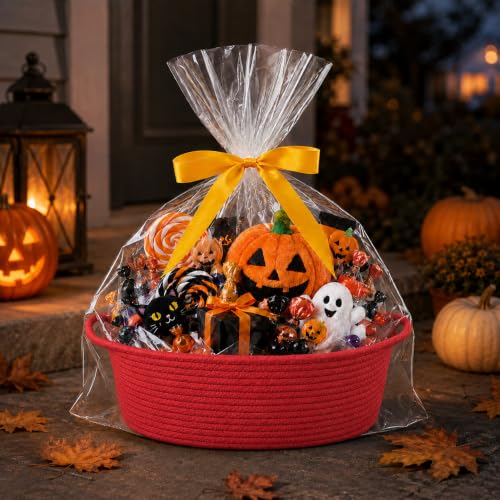 Image of Empty Gift Basket with Gift Bag & Ribbon, Woven Rope Basket, 12x8x5 inch