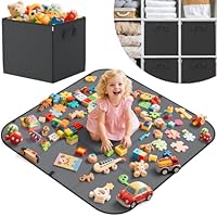 YOHOOLYO 2 In 1 Toy Storage Play Mat, Storage Box for Kids Children Space Adventures Design,Nursery, Playroom, Basket for Building Bricks Blocks Collapsible Cube Bin, 15\"×13\"×13\"