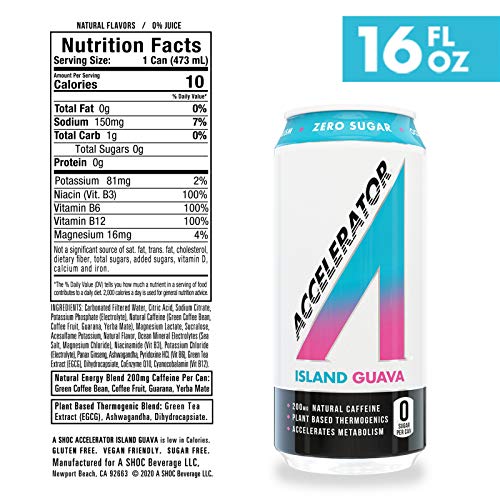 Amazon.com : Adrenaline Shoc Accelerator Island Guava 16 Fluid Ounce Can, Performance Energy, Sugar Free, Zero Calories, Natural Ingredients (Pack Of 12) : Grocery & Gourmet Food
