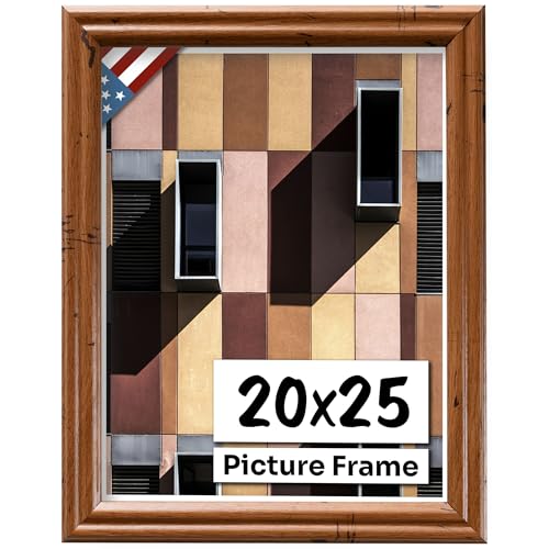 Distressed Oak 20x25 Picture Frame .75" Inch Wide - Handmade American Solid Wood Picture Frames with Preinstalled Hangers and UV Blocking Plexiglass Frames