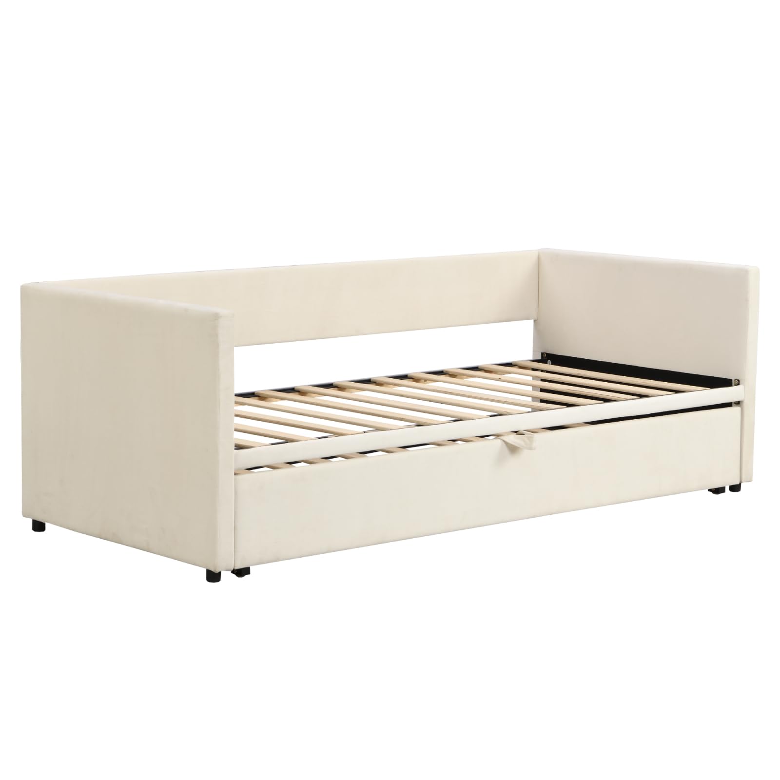 Letto da Giorno Estraibile 90/180 x 200 cm, Divano Letto, Letto Imbottito con Rete a Doghe, Divano 2 Posti con Funzione Letto, Letto Matrimoniale Funzionale, Velluto, Beige